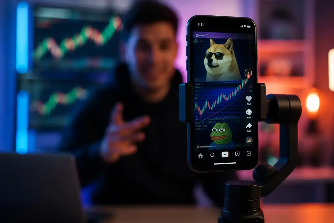 Collage néo-brutaliste sur le mème trading, TikTok et Reels