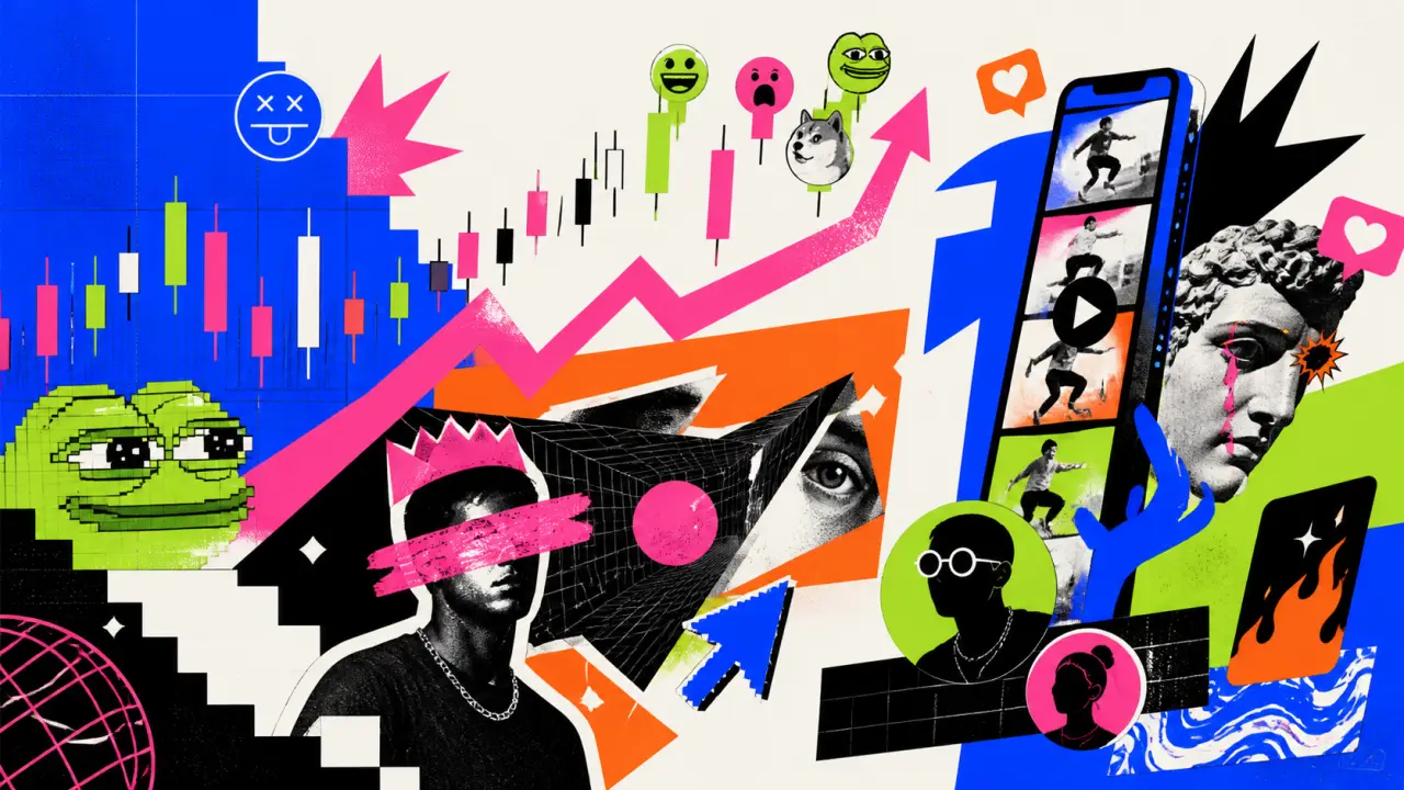 Collage néo-brutaliste sur la culture virale avec interface déformée