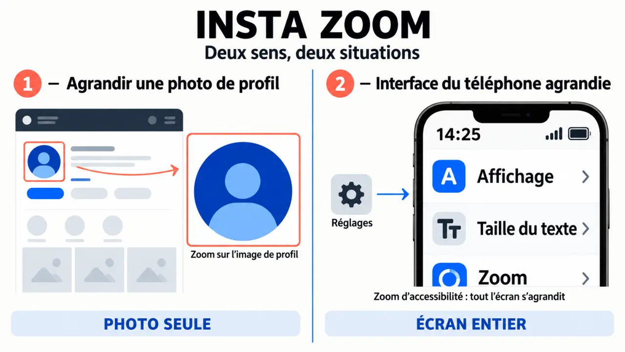 Insta zoom : différence entre agrandir une photo de profil Instagram et corriger un écran trop zoomé