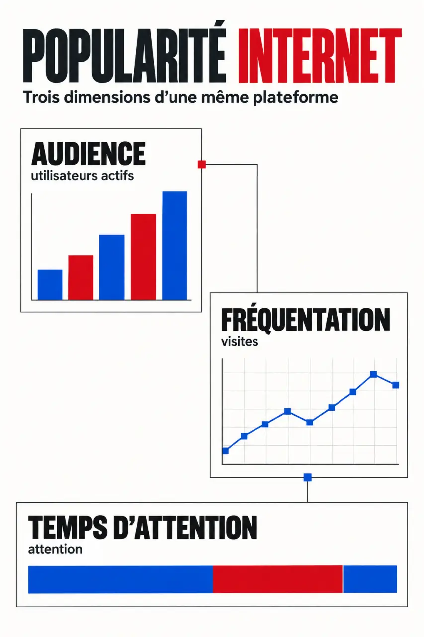 Popularité internet : différences entre audience, visites, utilisateurs actifs et temps d’attention