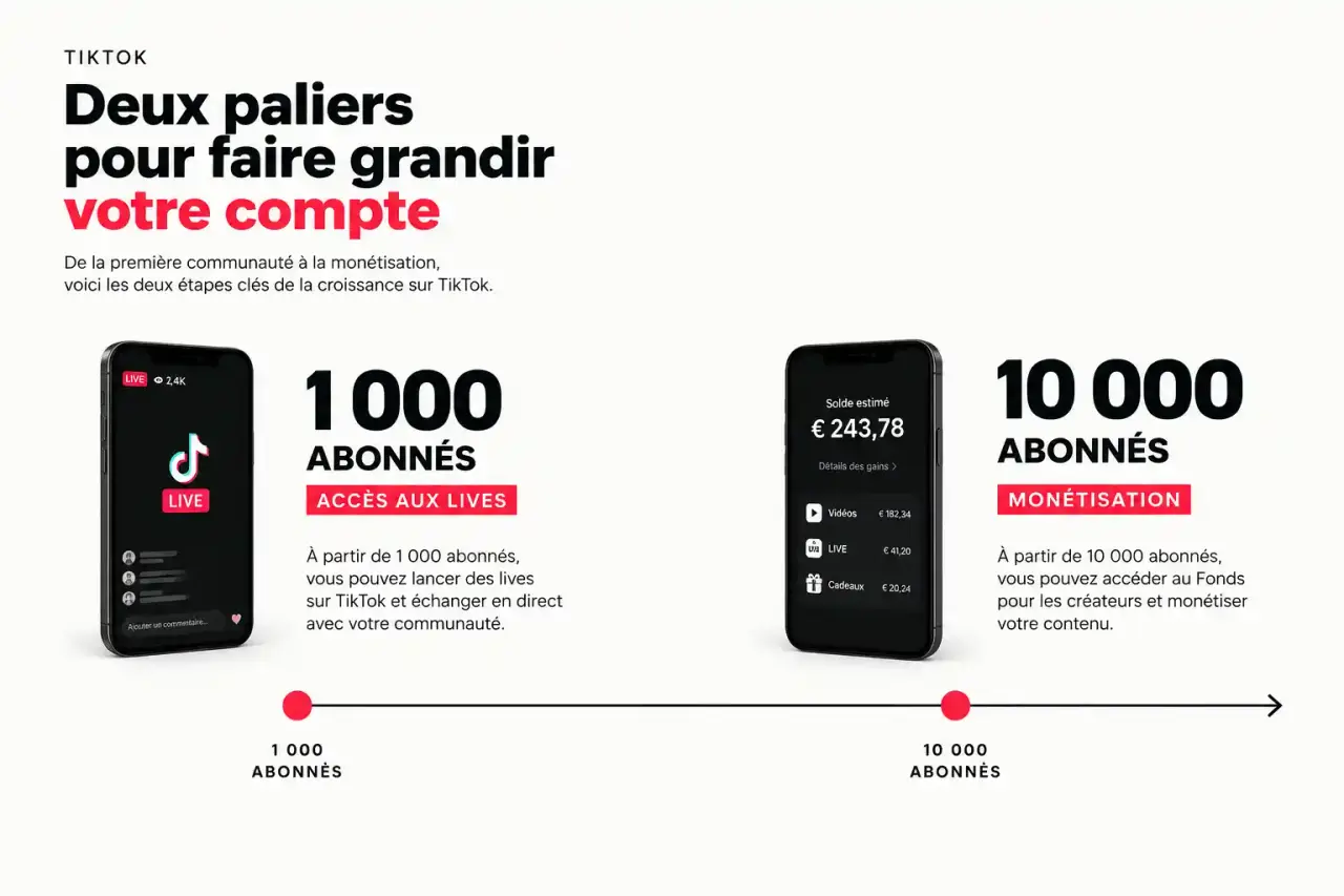 Paliers d'abonnés TikTok : 1 000 abonnés pour les lives et 10 000 abonnés pour la monétisation
