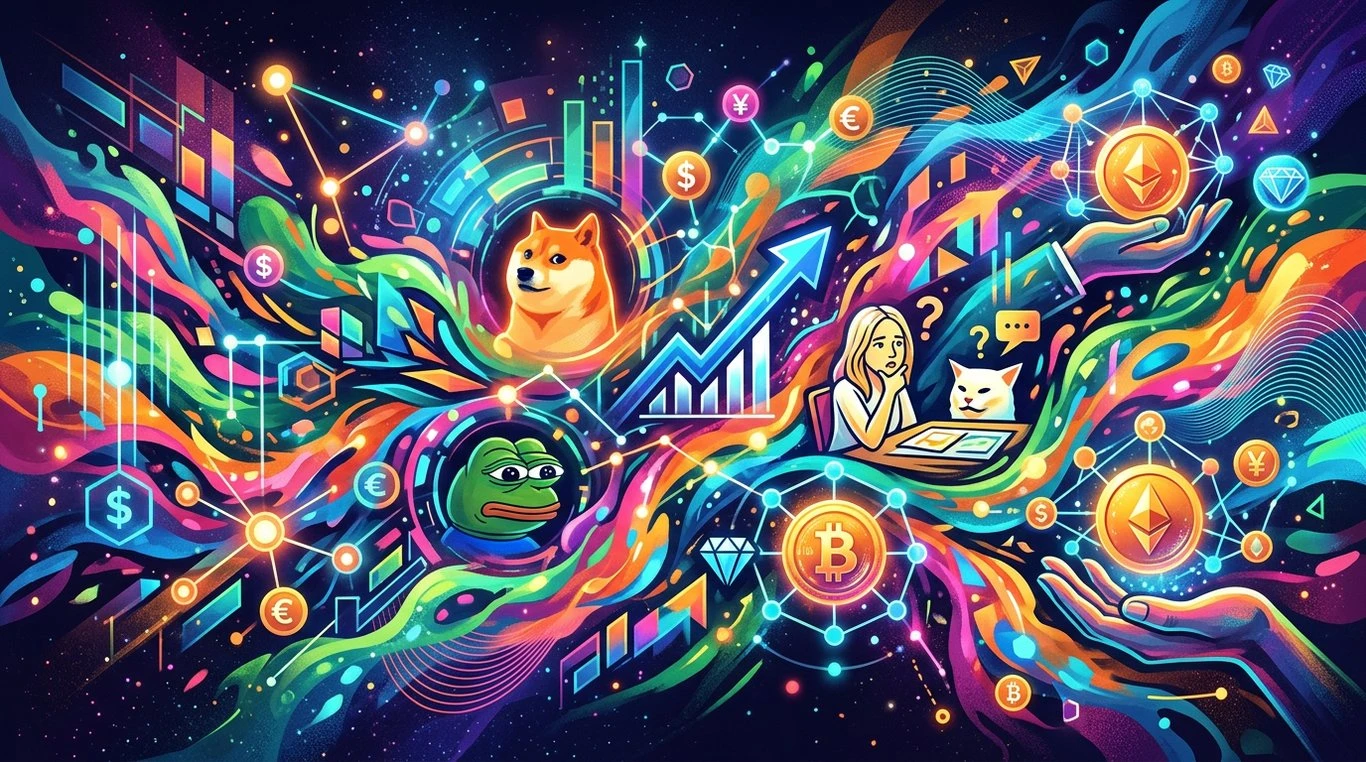 Graphique boursier en flèche ascendante avec un mème internet pixelisé